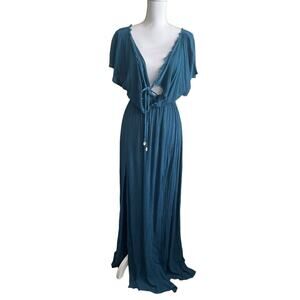 Boutique Women Maxi Viscose Dress M Teal Boho Chic Gauzy Beach Resort Cruisewear